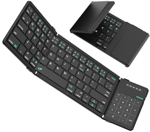 Nillkin Faltbare Bluetooth Tastatur mit Touchpad, kabellose Wiederaufladbare Klapptastatur mit Ziffernblock, Tragbare Mini Tastatur für iPad, iOS, Android, Windows Laptop PC Tablet, QWERTY (Schwarz)
