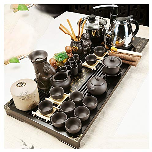 CCKUYT Fully Automatic Tea Set, Full Set of Small Tea Ceremony Tea Tray,Tea Set with Water Heater, Teacups, Tray Tea Set for Office Home Use
