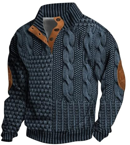 Generico Felpa Senza Cappuccio Stampato da Uomo Felpe Collo Alto con Cerniera Autunno e Inverno Pullover Slim Fit Polsini in Costina Hoodie Casual Eleganti Cardigan per All'Aperto