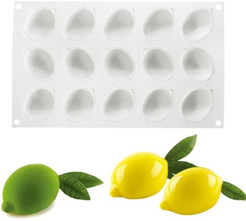 Srvauyea Moules en Silicone Citron, 15 Trous Moule à Desserts au Citron, Moule en Silicone 3D en Forme de Citron pour Muffins, Cupcakes, Gâteaux, Pudding, Glaçons et Gelées