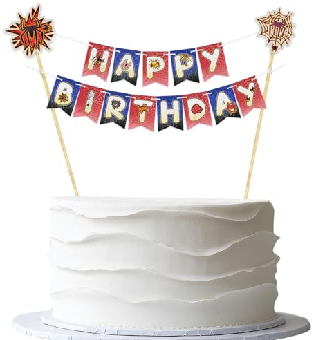 Spider Happy Birthday Banner - Pre-Strung Spider Web Theme Cake Bunting Banner - Cartoon Movie Boys Kids Baby Shower Birthday Party Decorations