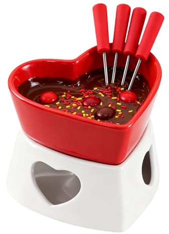Générique da fonduta al Cioccolato, fornello a Forma di Cuore, in Ceramica per ghisa di Cioccolato con 4 forchette, per Formaggio Marshmallow Tuffo Dessert Bevanda Matrimonio
