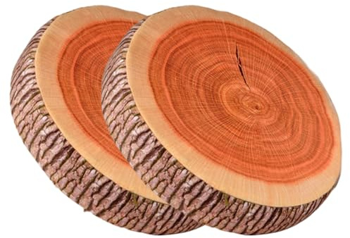 BEAHING Loggkudde 2 st 35 x 3 cm träskiva runda prydnadskuddar svamp fylld plysch golvkudde för hem hotell camping tält