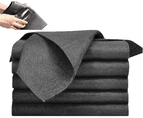 6 PCS Thickened Magic Cleaning Cloth, Magic Microfiber Cloth, Multi-surface Streak-Free Cleaning, Large Washable, Reusable Cleaning Rags for Kitchen Windows Glass Car Bathroom, 30 X 40 Cm Black