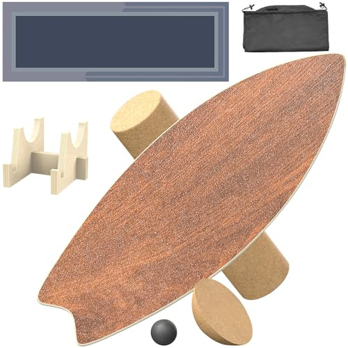 Balance Board Adult Wooden Stability Trainer with Non-Slip Surface Includes Roller, Hemisphere, Balance Ball, Stand, Storage Bag & Mat