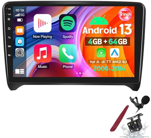 Autorradio de 9 2 DIN para Audi TT MK2 2006-2014, 4+64 GB, CarPlay y Android Auto, GPS, Bluetooth, WiFi, FM RDS, Ecualizador, SWC, micrófono y cámara, Receptor de Audio K2 Pro