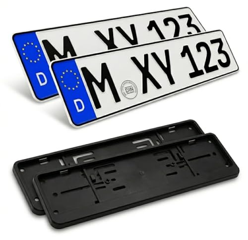 Generisch 2X Individuelles EU Wunschkennzeichen Set – Inkl. 2X Kennzeichenhalter Kostenlos – DIN-Zertifiziert, Reflektierend für Auto & LKW – 520 x 110 mm