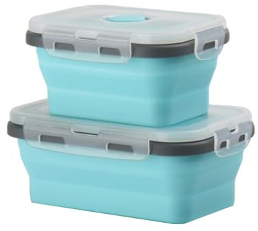 2 Piezas Cuencos de Silicona Plegables con Tapa 500ml/800ml, Recipientes Rectangulares Reutilizables para Comida, Resistentes a Microondas y Congelador, Ideal para Camping, Viajes y Autocaravana, Azul