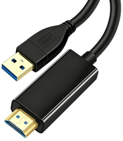 Cable USB 3.0 a HDMI 1,8M 1080P, cable convertidor USB a HDMI para ordenador portátil HDTV Monitor, modo duplicado y extendido, instalación del controlador requerida, compatible con Windows 7/8/10
