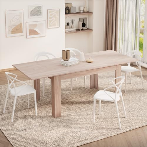 MOBILI FIVER, Easy, ausziehbarer Esstisch, 140(220) x90 cm, Ulme perlenfarben, Made In Italy