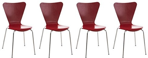 CLP 4X Konferenzstuhl Calisto Mit Holzsitz Und Stabilem Metallgestell I 4X Platzsparender Stapelstuhl - Farbe rot