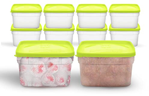Arrow Freezer Containers, 1 Pint - 10 pk with Lids - Reusable Plastic Food Storage - Prep, Store, Freeze - BPA Free - Dishwasher Safe