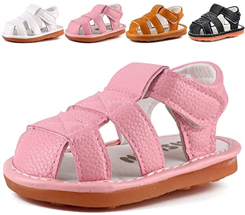 CINDEAR Baby Boys & Girls Sandals Squeaky Closed-Toe Anti-Slip Premium Rubber Sole Toddler First Walkers Shoes Indoor & Outdoor with Removable Squeakers 1302-PK15