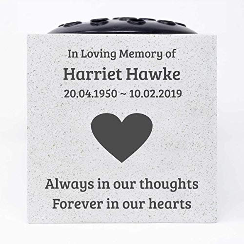 Angraves Personalised Customised Memorial Graveside Flower Rose Bowl Vase With Black Heart