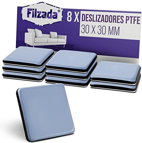 Filzada® 8X Teflongleiter Selbstklebend 30x30mm Eckig - Möbelgleiter PTFE | Teppichgleiter für Stuhl, Tisch, Möbelfüße - Bodenschutz raue Böden, Fliesen, Teppich - hohe Belastbarkeit - geräuscharm
