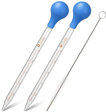 Glas Pipette Dropper 10ml Tropfpipette Flüssigkeiten Messpipette mit Gummi-pipettierball x 2 + Reinigungsbürste x1 | mit Gummi-pipettierball x 2 + Reinigungsbürste x1