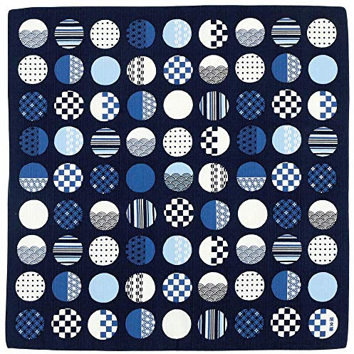 HAMAMONYO Furoshiki Wickeltuch Ootama Monyo - Baumwolle - Decke - 50 cm x 50 cm - Blau - Wellenmuster