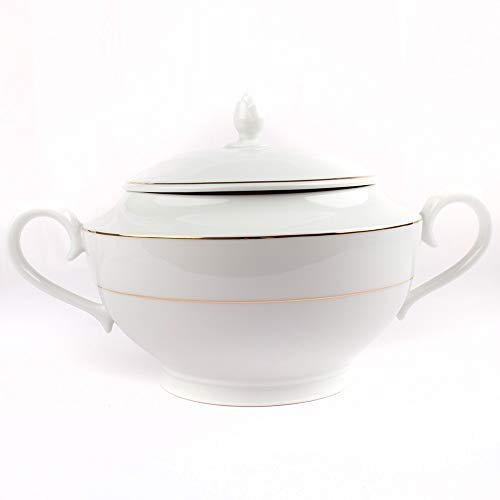 Sopera de porcelana blanca (2,5 l) Bremen, 1 tapa de porcelana, filo de oro, edición limitada