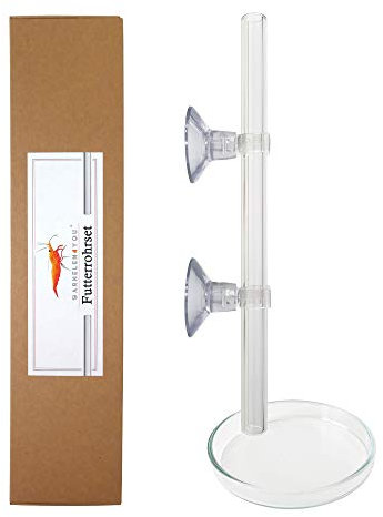 GARNELEN4YOU® Futterrohr-Set aus Laborglas 15,5 cm – Made in Germany – Aquarium Futterrohr mit Futterschale für Garnelenfutter – bruchfestes Glas – Elegantes Design – Shrimp Feeder Tube