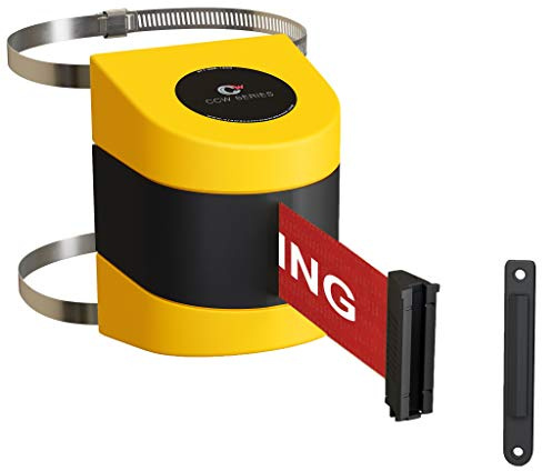 CCW Series WMB-220 & WMB-230 Wall Mount Retractable Belt Barrier with ABS Case and Clamp (15 Foot Belt, RedNO Parking White Letters Belt with Yellow ABS Case)