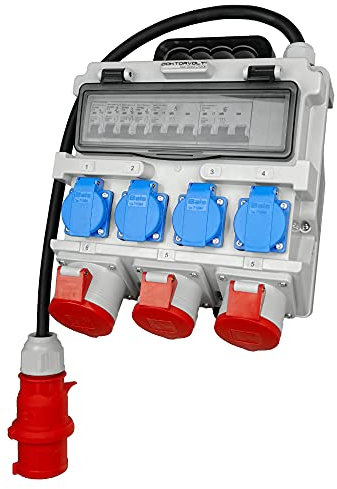 Doktorvolt Stromverteiler mit Bals Steckdosen 4x 230V 2x 16A 1x 32A 400V CEE, LS-Schalter Kabel mit CEE-Stecker, Baustromverteiler Wandverteiler Mit Leitung Sicherheitsklappdeckeln Für Baustelle IP44