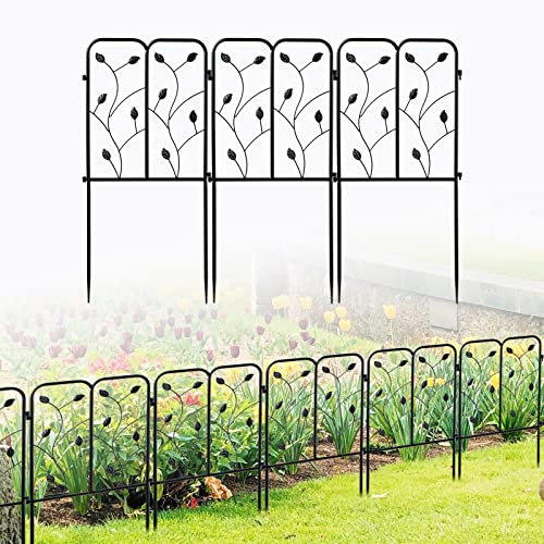 28”Decorative Garden Fence,Garden Edge Border Black Metal Wire Fence Wrought Iron Fence Garden,Rustproof Iron Landscape Wire Folding Fencing Ornamental Panel Border Edge Section Edging Patio Set of 3