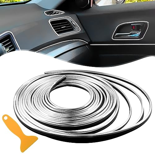 Spurtar Accessoires de voiture chromés et argentés Décorations d'intérieur Gadgets pour femmes Bande de bricolage avec outil d'installation, 10 m