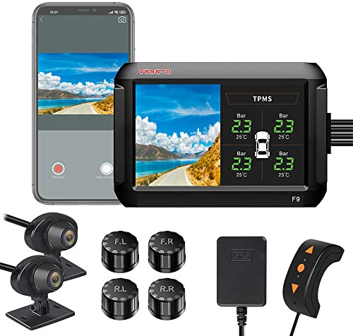 VSYSTO Dash Cam für Autos HD 1080P Auto Kameras 4-Zoll-IPS-Bildschirm Rücksitz Babyphone Reifendrucksensor Fahraufzeichnung mit WiFi GPS Loop-Aufzeichnung (Dual gleiche 1080P Kameras)