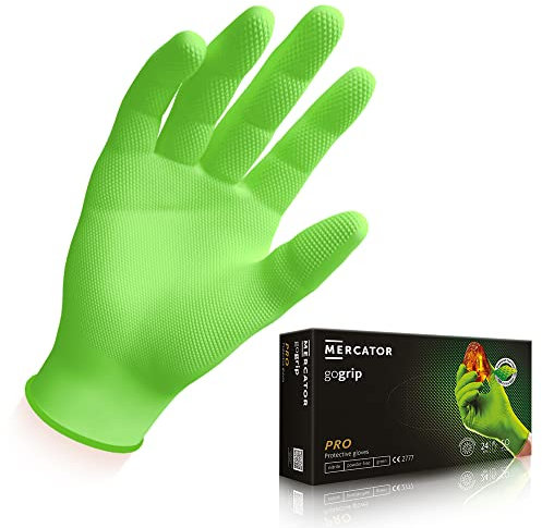 MERCATOR MEDCIAL Nitrile gloves GoGrip Green, Size: XL - Pack of 500 - Disposable protective gloves, powder-free, latex-free