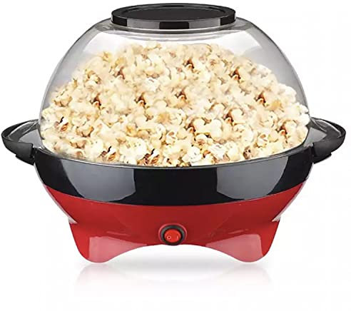 HYQNG Mini Popcorn Machine, 3.6L 850W Fast Quiet Popcorn Maker Machine, Electric Hot Oil Butter Popcorn Popper with Two Measuring Cups, Non-stick Plate, Red