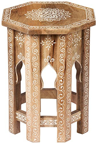 MARRAKESCH Beistelltisch Nachttisch aus Holz 40cm groß Tisch Hocker Faiha braun als Orientalische Dekoration