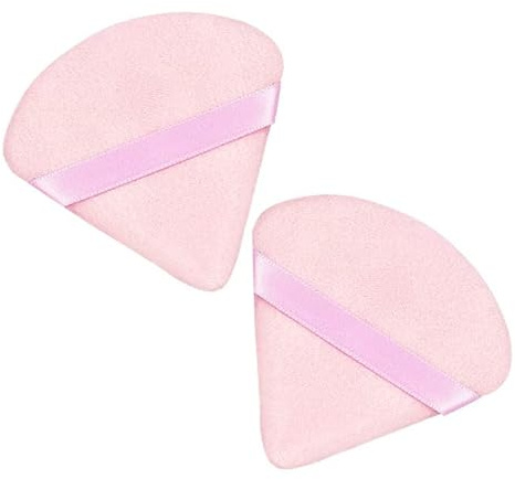 Lot de 2 poudres triangulaires pour maquillage - Réutilisables, triangulaires, sèches, humides, en velours - Pour maquillage quotidien, fond de teint, crème, fard à joues (rose)