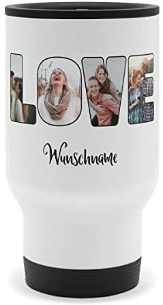 PhotoFancy® - Personalisierter Thermobecher 'Love' - Isolierbecher to go mit eigenem Foto und Text selbst gestalten
