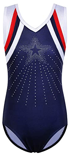 ZNYUNE Gymnastikanzug für Kinder, glitzernd, Farbverlauf, 3–14 Jahre, B293, Rot/Marineblau (6A)