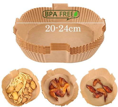 Backpapier für Heißluftfritteuse, 100Stück 20cm 5-7,5L Airfryer Backpapier XXL Antihaft Wasserdicht Ölfest Einwegschalen Luftfritteuse Liner kompatibel mit Ninja,COSORI,Philips,Princess