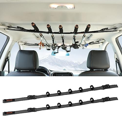 Roylvan 2 Stück Rutenhalter, Auto Rutenständer Angelrutenhalter für 5 Angelruten, Angelrute Lagerung Ruten Verstellbar 30 bis 54 Zoll für SUV, LKW, Van - Grau