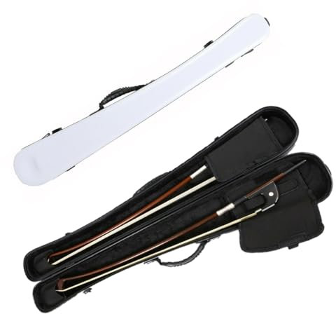 Vetimobato Karbonfaser-Bassbogen-Etui, aufrecht, passend für alle Standard-Bassbögen in 3/4- und 4/4-Größe, leicht, Hartschale, mit abnehmbarem Schultergurt, Weiß