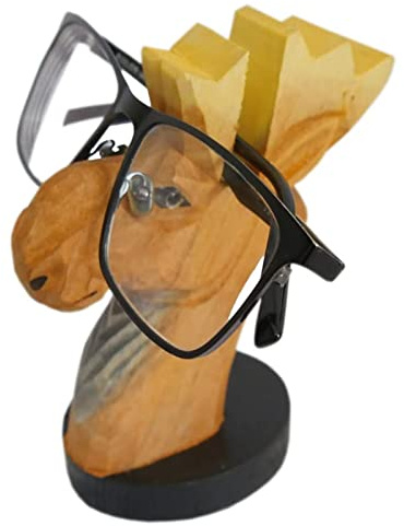 Lustige Tier Brillenhalter Aus Holz - Handgeschnitzt Brillenständer Tierform Sonnenbrillenhalter - Kreative Brillenablage Gläser Aufbewahrung Dekoration Für Zuhause, Büro, Schreibtisch (Elch)