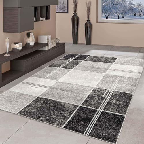 Taracarpet Moderner Kurzflor Designer-Teppich für Wohnzimmer Schlafzimmer und Kinderzimmer Kariert Vintage Grau 120x160 cm