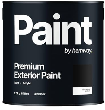 Hemway - Premium Exterior Paint - Jet Black 2.5 L | Outdoor Matt Finish, Acrylic & Water-Based Emulsion | Quick Dry & High Coverage for Walls, Wood, Metal, Masonry & Furniture