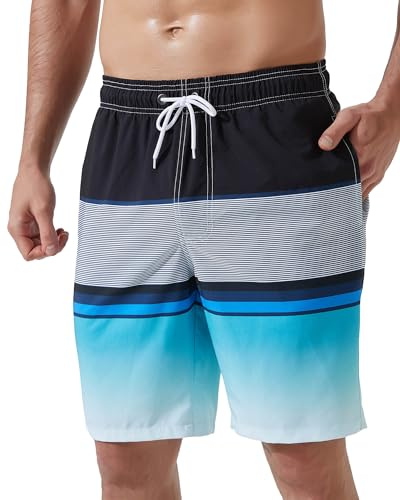Arcweg Herrbadbyxor, 23 cm långa surfshorts, snabbtorkande strandbaddräkt med dragkedja, fickor och nätfoder (storlek XS–2XL), L