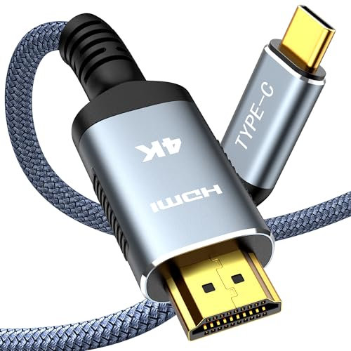 SNOWKIDS USB C auf HDMI Kabel 4K@60Hz[Thunderbolt 3/4 kompatibel] USB Typ C zu HDMI 4K UHD Kabel[Aluminium&Nylon] für iPhone 15 Pro Max Sam-sung S23 MacBook iPad Pro/Air, iMac 3m