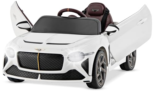 COSTWAY Bentley Elektroauto für Kinder, 12V Kinderfahrzeug mit Fernbedienung & Licht & Musik & USB, Kinderauto Elektro, Elektrofahrzeug für Kinder ab 3 Jahren (Weiß)