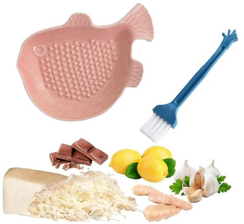 KHDULQ Plato Rallador Ceramica,Rallador de Manzana Pequeño Rallador Ajo Rosa de Cerámica Rallador Cerámica de Pescado de Jengibre,para Cocina Familiar Apto