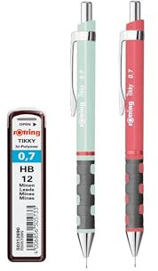 rOtring Tikky Pastell-Druckbleistifte mit hochpolymeren Nachfüllungen, HB 0,7 mm, Teerose, Opalblau, 2 Stück