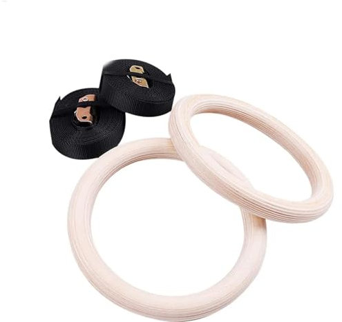 EKalgretrA Turnringe Holz 28/32MM Fitness Holz Gymnastik Ringe Fitness Home Gym Ausrüstung Krafttraining Gymnastik Ausrüstung(28MM with Straps)