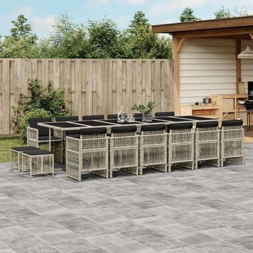 Homgoday 17-TLG. Garten-Essgruppe mit Kissen Gartenmöbel Set Balkonmöbel Sitzgruppe Gartenstuhl mit Tisch, Terrassenmöbel Sitzgarnitur Gartengarnitur Hellgrau Poly Rattan