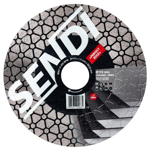 Disco diamantato SENDI PERFECT EDGE - Speciale per Ingleti/Taglio 45 gradi - Adatto per Porcellanico, Gres, Pasta bianca...- Disco fatto per Pinzatrici e muratori. (115 mm)