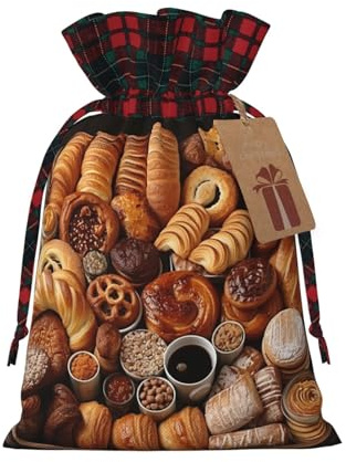 KOUUIP Gebäck auf Kreidetafel-Druck, Weihnachts-Geschenktüte mit Kordelzug, wiederverwendbar, Weihnachts-Süßigkeitentüten für Süßigkeiten, Geschenkverpackungen