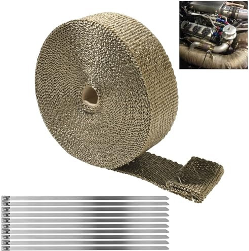 Benda Termica Moto, 5M Nastro Termico Lsolante, Benda Termica per Scarico Marmitta, con 10 Fascette in Acciaio inox, Bende Termiche Moto Nastro, per Collettori di Scarico Nastri per Collettori